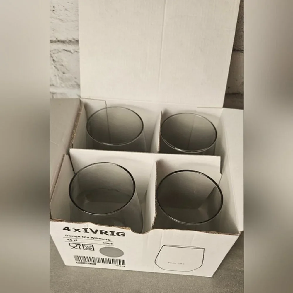 IKEA Ivrig Set of 4 Gray Stemless Glasses - New Old Stock. CIB